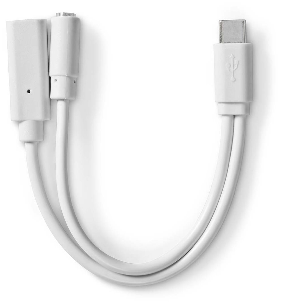 NEDIS USB-C adaptér/ USB-C zástrčka - USB-C zásuvka / 3,5 mm jack zásuvka/ bílý/ blistr/ 10 cm