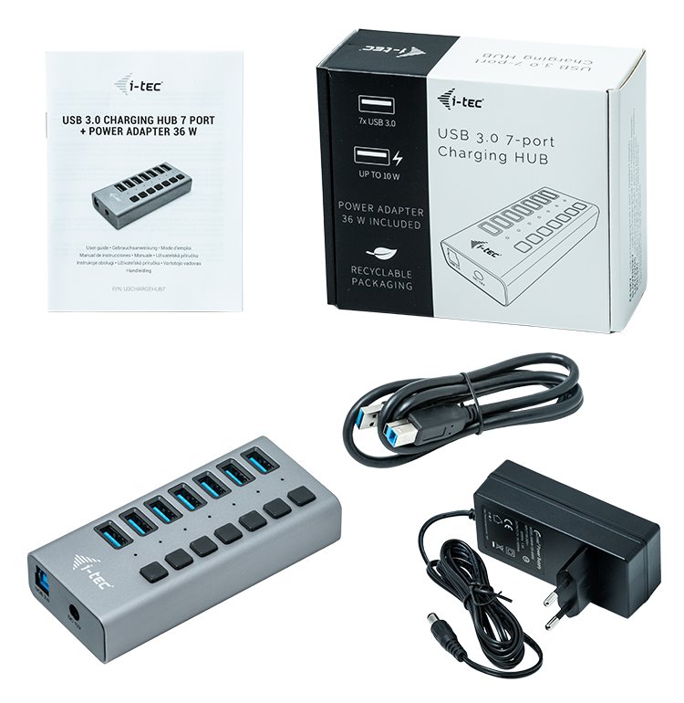 i-tec USB 3.0 nabíjecí HUB 7 Port + napájecí adaptér 36 W
