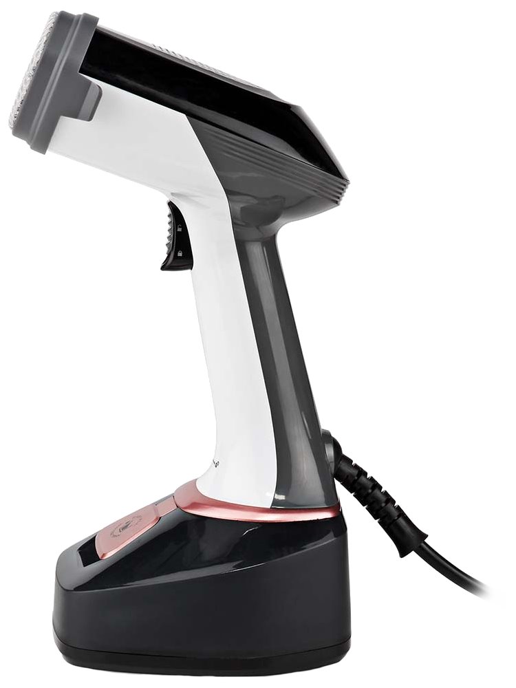 NEDIS napařovač oděvů/ spotřeba 1400 W/ objem vyjímatelné nádržka na vodu 320 ml/ tlak 25 g/m/ černo-růžový