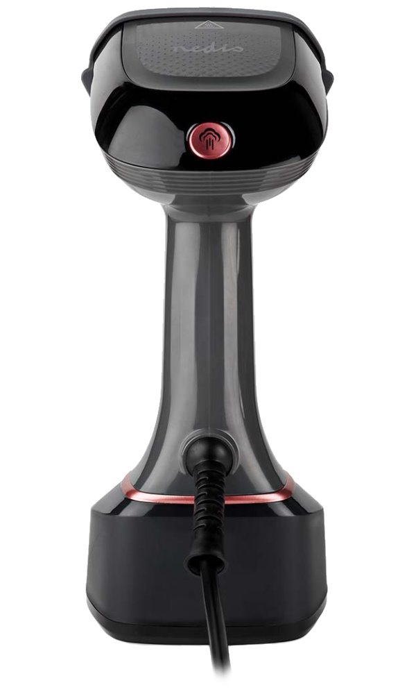 NEDIS napařovač oděvů/ spotřeba 1400 W/ objem vyjímatelné nádržka na vodu 320 ml/ tlak 25 g/m/ černo-růžový