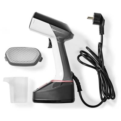 NEDIS napařovač oděvů/ spotřeba 1400 W/ objem vyjímatelné nádržka na vodu 320 ml/ tlak 25 g/m/ černo-růžový