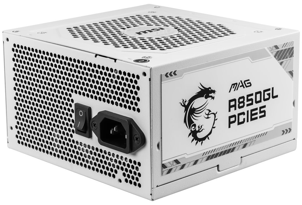 MSI zdroj MAG A850GL PCIE5 WHITE/ 850W/ ATX3.1/ akt. PFC/ 7 let celk. záruka/ 120mm fan/ modulární kabeláž/ 80PLUS Gold