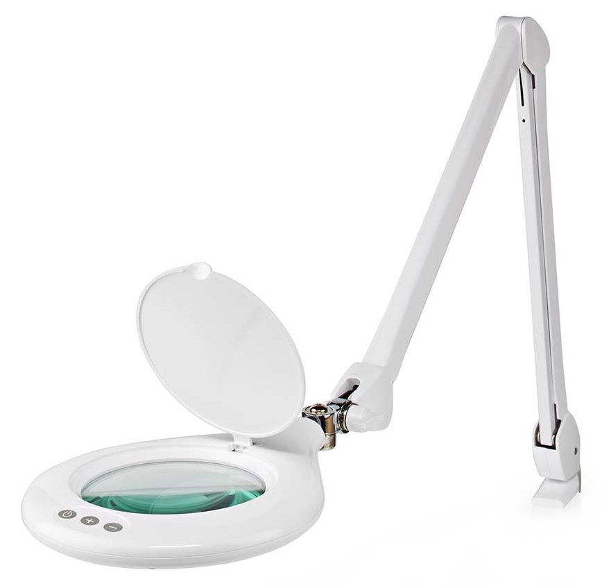 NEDIS zvětšovací stolní LED lampa/ čočka 3 dioptrie/ spotřeba 10 W/ teplota 6500 K/ světelný tok 660 lm/ bílá