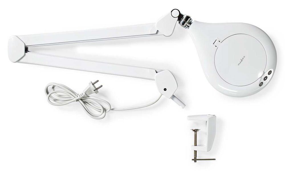 NEDIS zvětšovací stolní LED lampa/ čočka 3 dioptrie/ spotřeba 10 W/ teplota 6500 K/ světelný tok 660 lm/ bílá