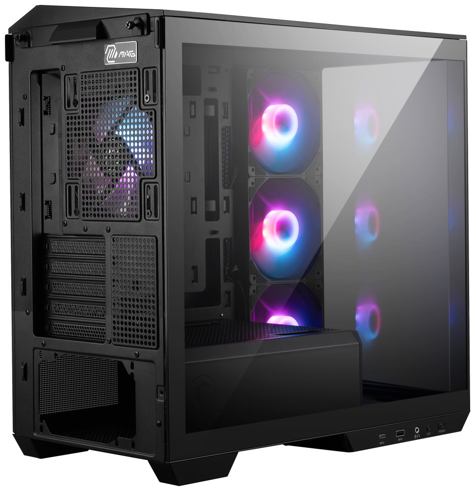 MSI skříň MAG PANO M100R PZ Black/ bez zdroje/ levé a přední sklo/ 4x 120 mm A-RGB fan/ 1x USB-C/ 1x USB3.2/ černá