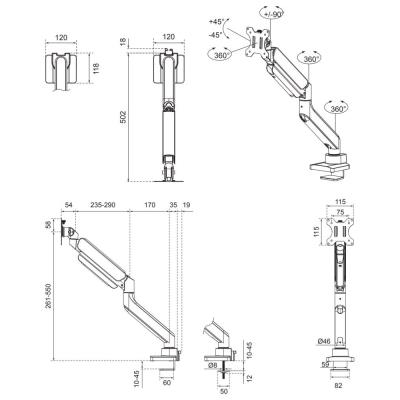 Neomounts DS70PLUS-450BL1/Držák zakřiveného displeje/na stůl/17-49"/svorka+průch./VESA 100X100/nosn.18kg/plyn.píst/1 dis