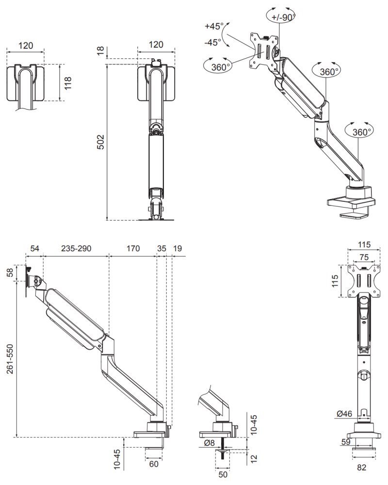 Neomounts DS70PLUS-450WH1/Držák zakřiveného displeje/na stůl/17-49"/svorka+průch./VESA 100X100/nosn.18kg/plyn.píst/1 dis
