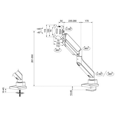 Neomounts DS70PLUS-450WH1/Držák zakřiveného displeje/na stůl/17-49"/svorka+průch./VESA 100X100/nosn.18kg/plyn.píst/1 dis