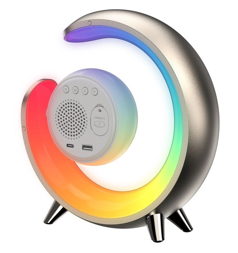 IMMAX LED noční lampička PEACOCK s hodinami/ RGB světlo/ 20W/ 400lm/ 5V/2,1A/ USB port/ zlatá