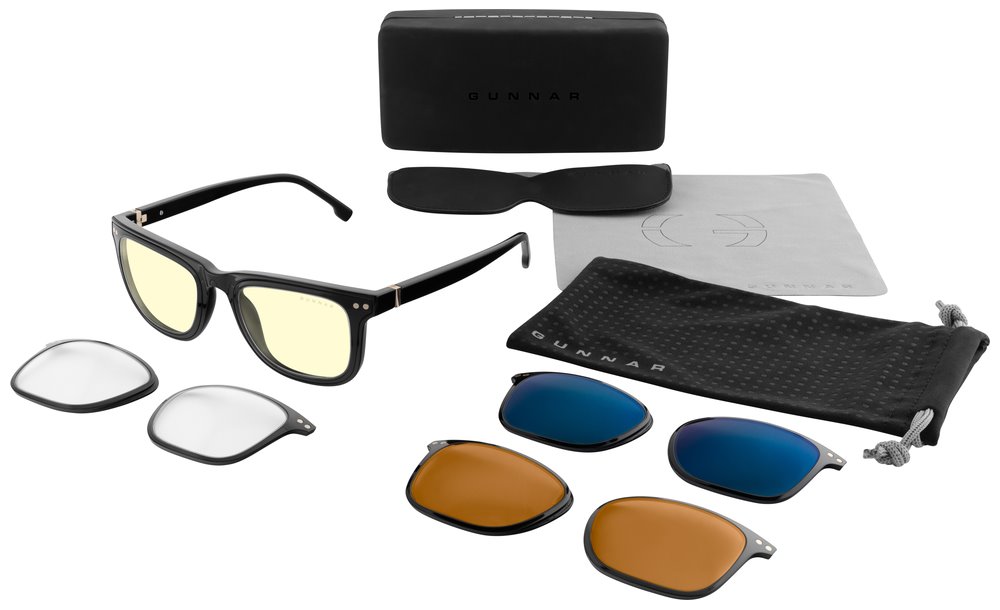 GUNNAR kancelářské/herní brýle CUPERTINO ONYX * jantarová/čirá/sluneční/jantarová MAX skla * BLF65/BLF35/BLF90/BLF98