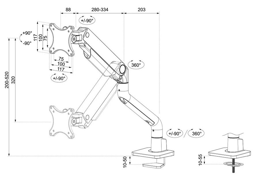 Neomounts DS70S-950WH1/Držák displeje/na stůl/17-49"/svorka+průch./VESA 100X100/nosn.18kg/plyn.píst/1 dis