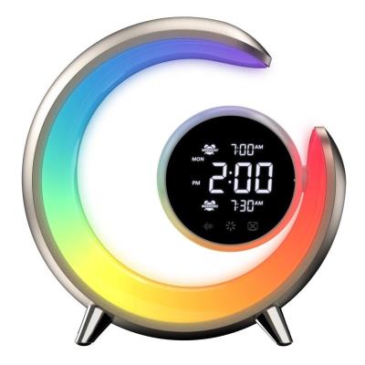 IMMAX LED noční lampička PEACOCK s hodinami/ RGB světlo/ 20W/ 400lm/ 5V/2,1A/ USB port/ zlatá