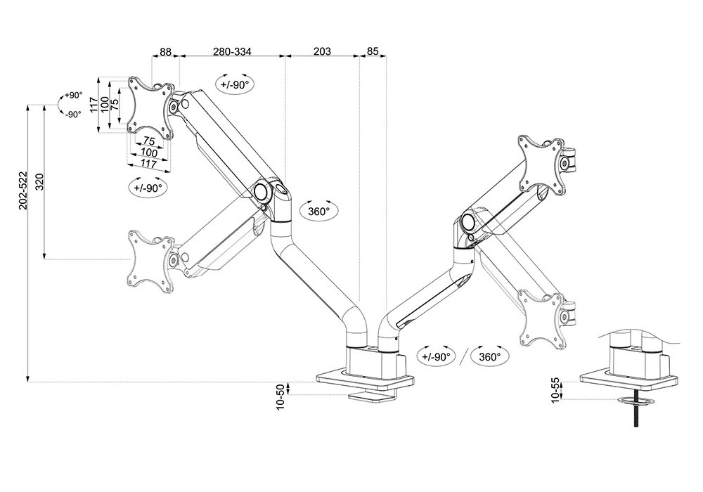 Neomounts DS70S-950WH2/Držák displeje/na stůl/17-35"/svorka+průch./VESA 100X100/nosn.2x18kg/plyn.píst/2 dis