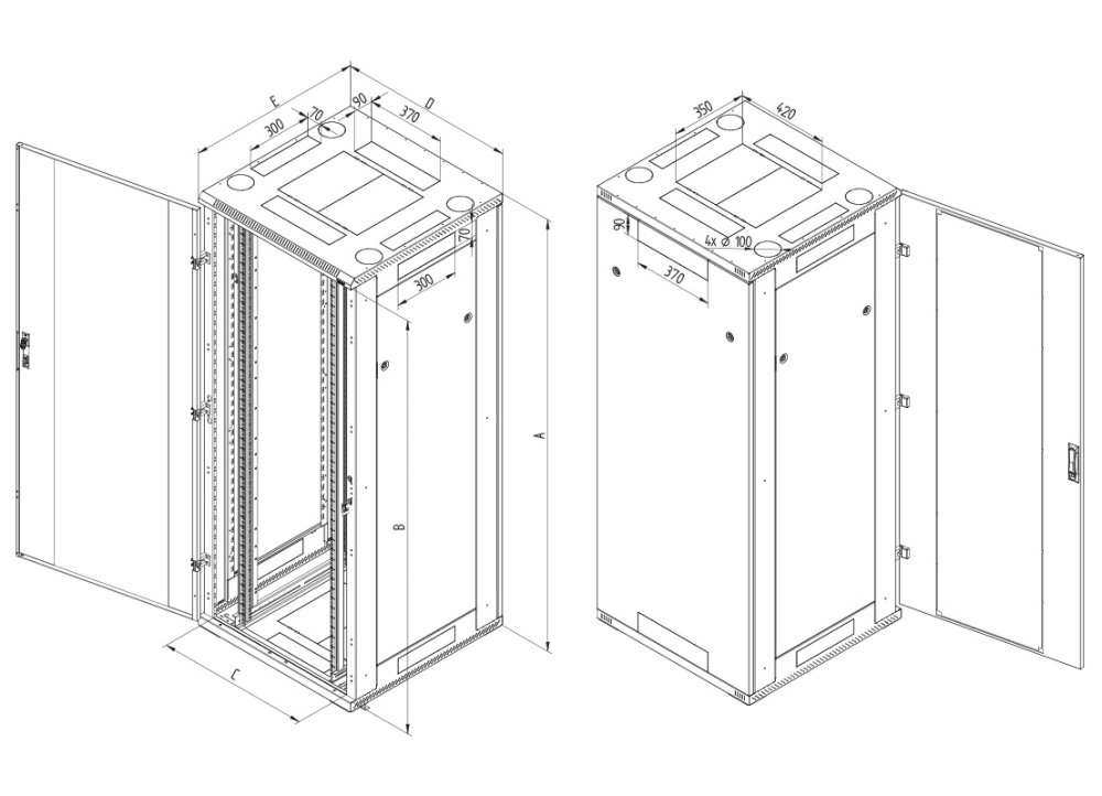 Triton 19' rozvaděč stojanový 42U/800x600, typ RT, nosnost 1200kg, černý