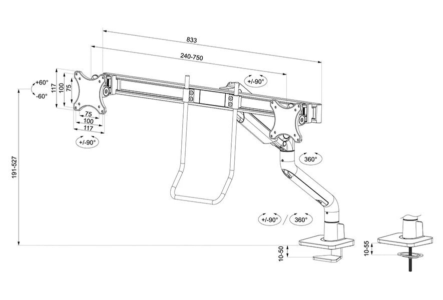 Neomounts DS75S-950WH2/Držák displeje/na stůl/17-27"/svorka+průch./VESA 100X100/nosn.2x8kg/plyn.píst/2 dis