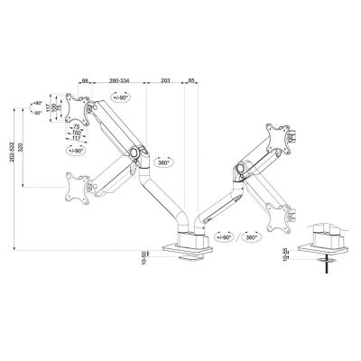 Neomounts DS70S-950WH2/Držák displeje/na stůl/17-35"/svorka+průch./VESA 100X100/nosn.2x18kg/plyn.píst/2 dis