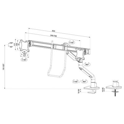 Neomounts DS75S-950BL2/Držák displeje/na stůl/17-27"/svorka+průch./VESA 100X100/nosn.2x8kg/plyn.píst/2 dis