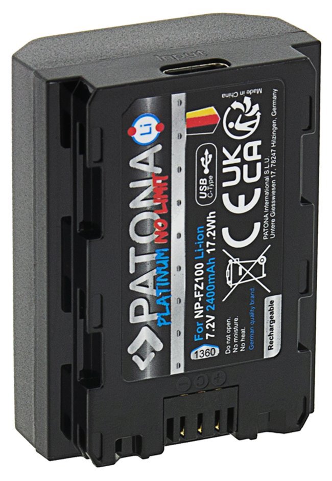 PATONA baterie pro foto Sony NP-FZ100 2400mAh Li-Ion Platinum USB-C nabíjení