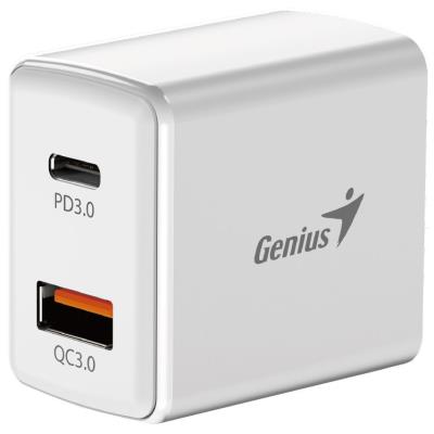 GENIUS rychlonabíjecí set PD-20ACP, 20W, rychlé nabíjení, USB-C PD3.0, USB-A QC3.0, 1m kabel USB-C USB-C, bílá