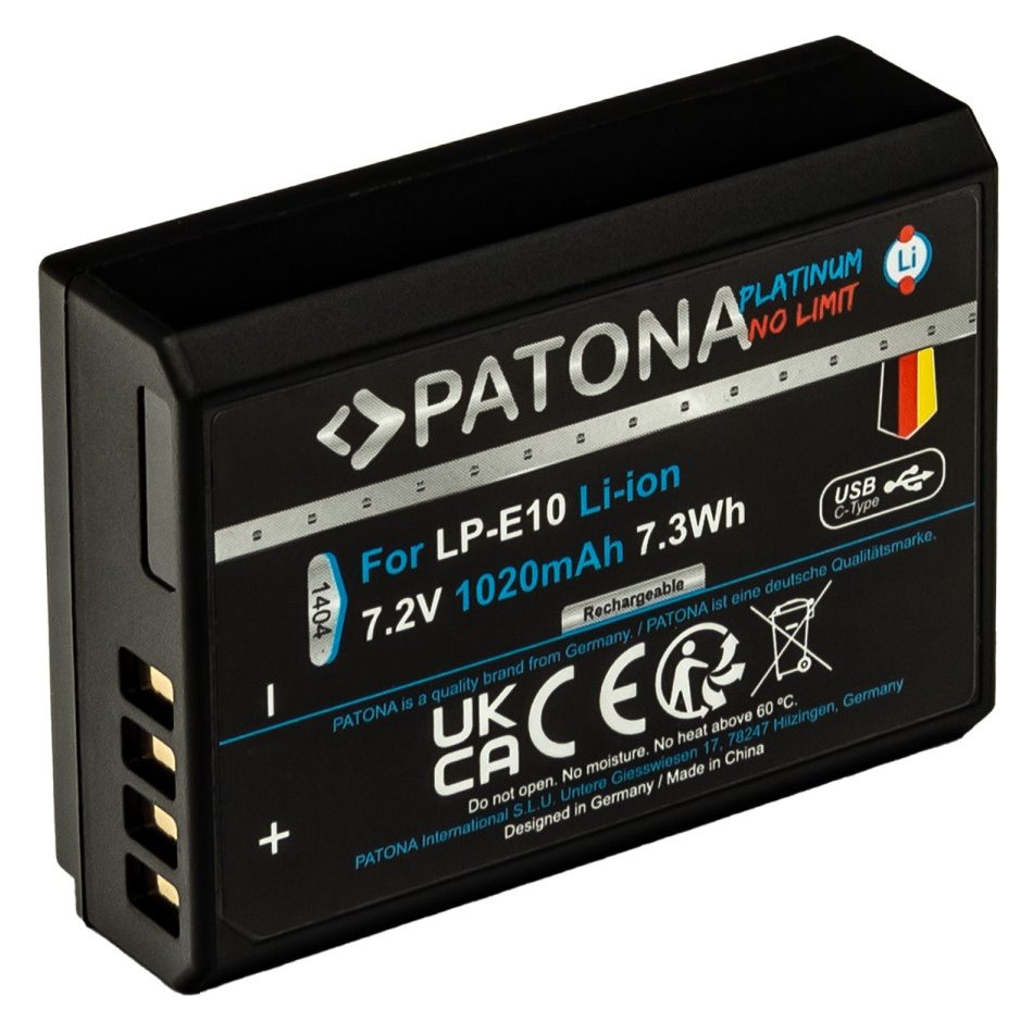 PATONA baterie pro foto Canon LP-E10 1020mAh Li-Ion Platinum USB-C nabíjení