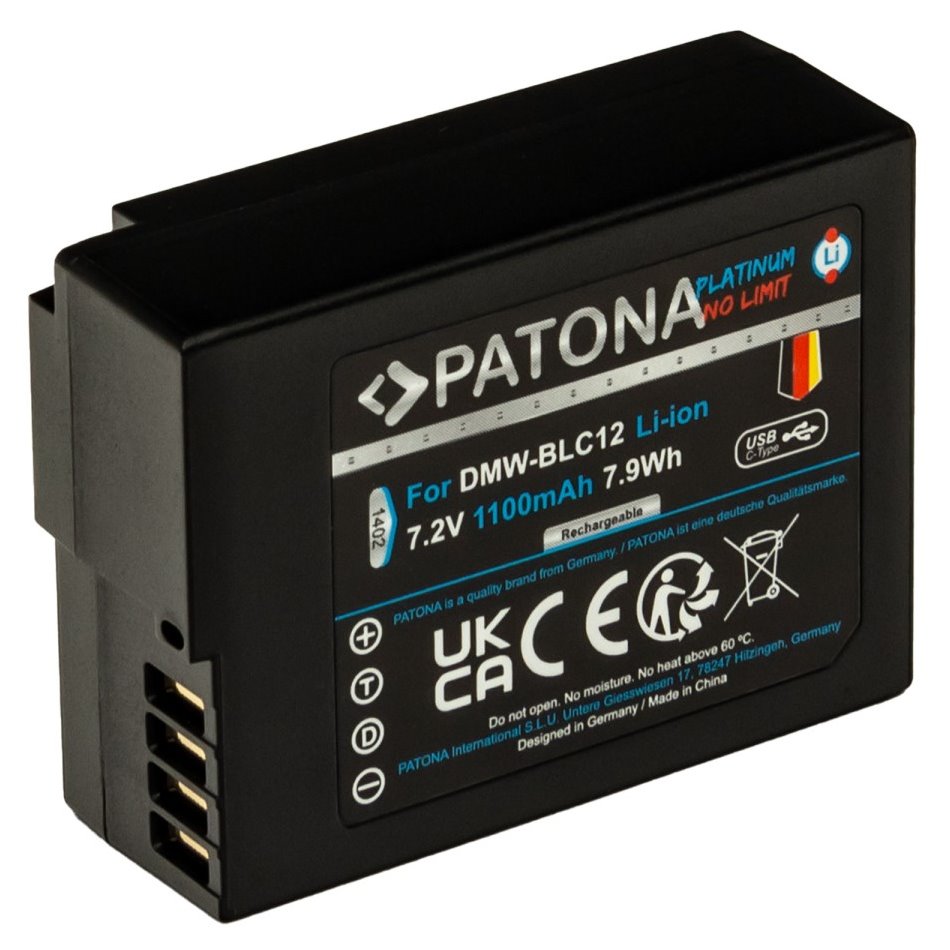 PATONA baterie pro foto Panasonic DMW-BLC12 1100mAh Li-Ion Platinum USB-C nabíjení