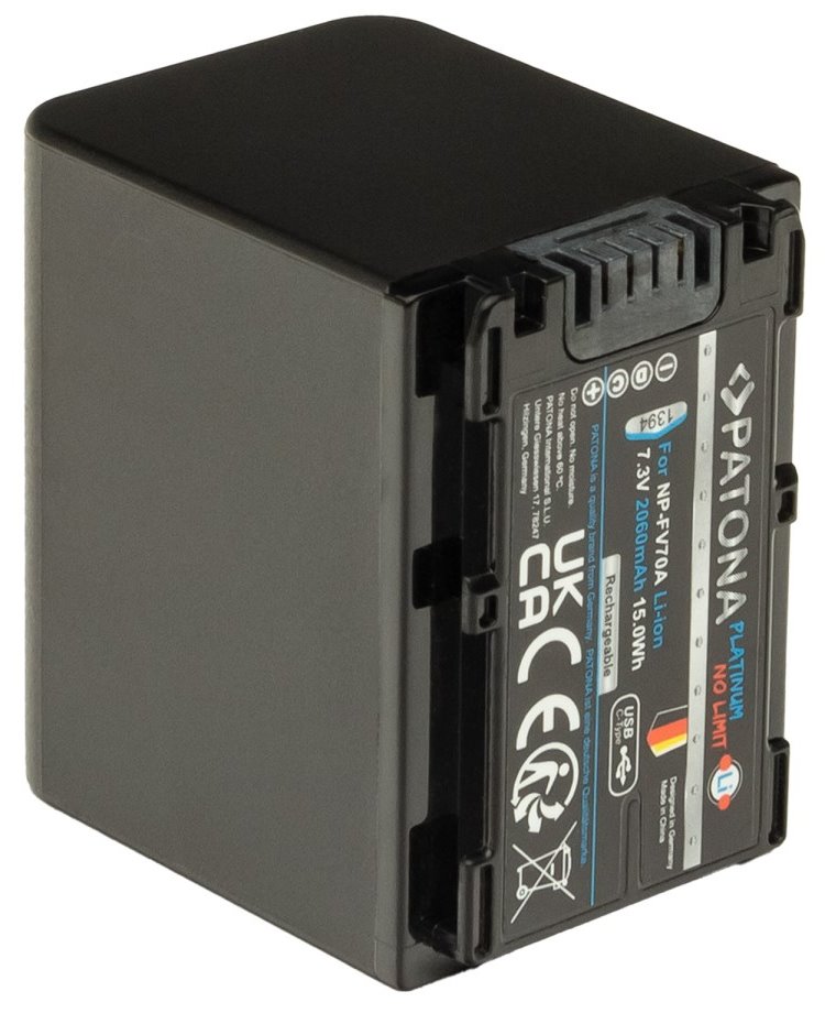 PATONA baterie pro foto Sony NP-FV70A 2060mAh Li-Ion Platinum USB-C nabíjení