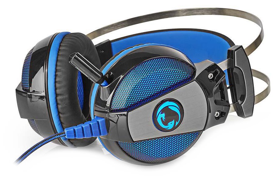 NEDIS herní headset GHST500BK/ drátová sluchátka + mikrofon/ zvuk 7.1/ LED/ USB/ kabel 2,1 m/ černo-modrý