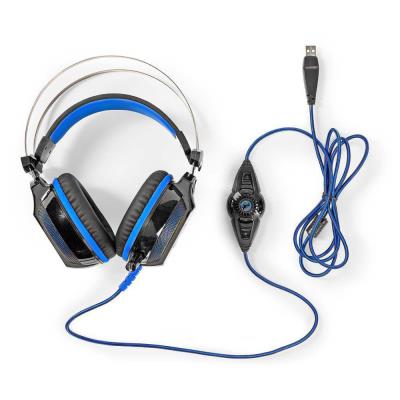 NEDIS herní headset GHST500BK/ drátová sluchátka + mikrofon/ zvuk 7.1/ LED/ USB/ kabel 2,1 m/ černo-modrý