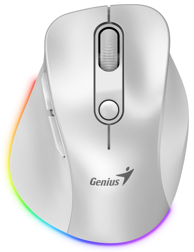 GENIUS Ergo 9000S Pro Pearl White/ duální Bluetooth + 2,4GHz/ 2400 dpi/ bezdrátová/ 6tlačítková/ dobíjecí/ RGB/ bílá