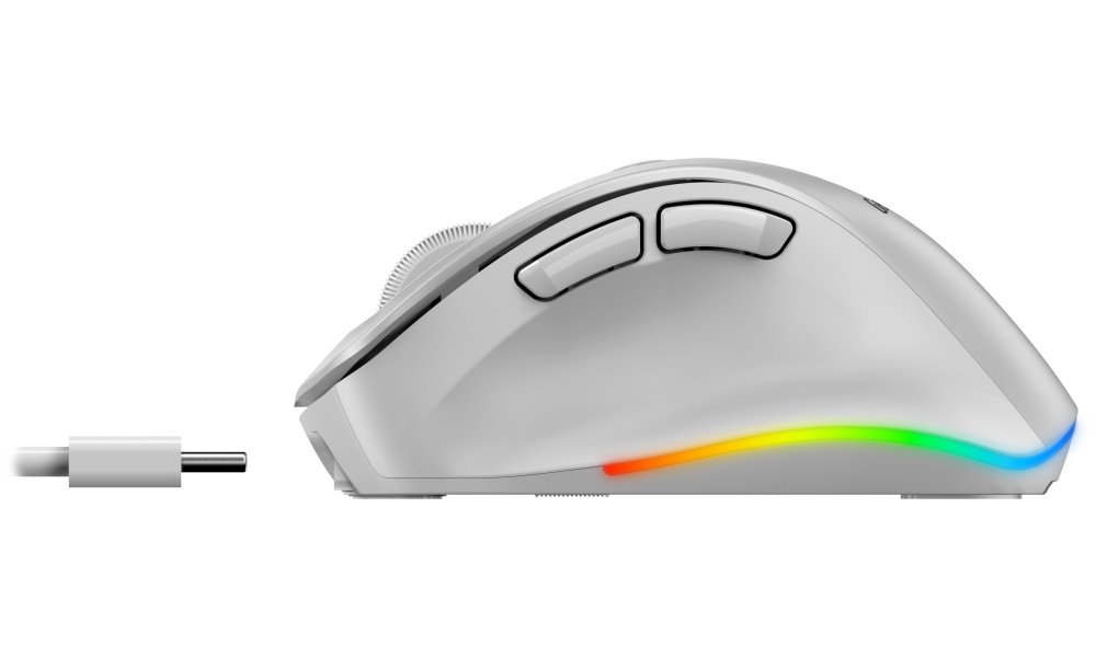 GENIUS Ergo 9000S Pro Pearl White/ duální Bluetooth + 2,4GHz/ 2400 dpi/ bezdrátová/ 6tlačítková/ dobíjecí/ RGB/ bílá