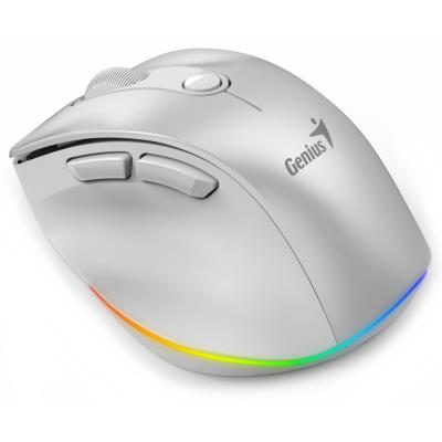 GENIUS Ergo 9000S Pro Pearl White/ duální Bluetooth + 2,4GHz/ 2400 dpi/ bezdrátová/ 6tlačítková/ dobíjecí/ RGB/ bílá