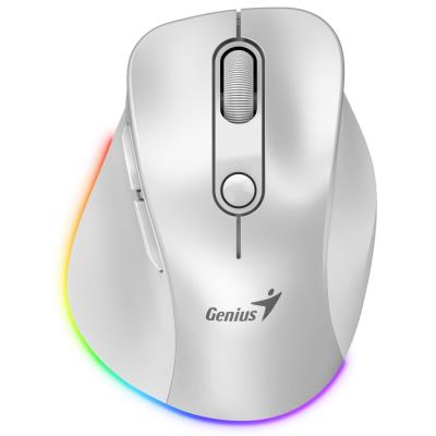 GENIUS Ergo 9000S Pro Pearl White/ duální Bluetooth + 2,4GHz/ 2400 dpi/ bezdrátová/ 6tlačítková/ dobíjecí/ RGB/ bílá