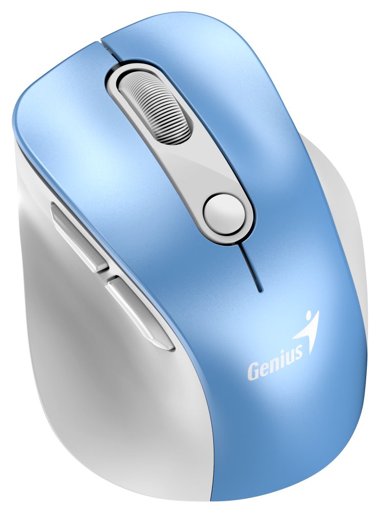 GENIUS Ergo 9000S Pro Light Blue/ duální Bluetooth + 2,4GHz/ 2400 dpi/ bezdrátová/ 6tlačítková/ dobíjecí/ RGB/ modrobílá