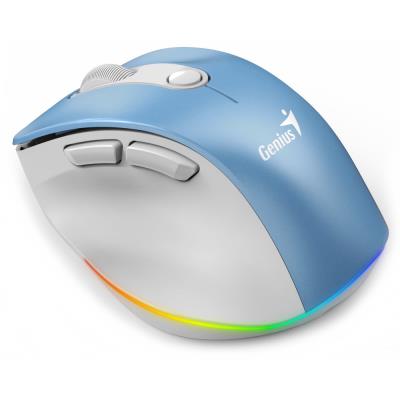 GENIUS Ergo 9000S Pro Light Blue/ duální Bluetooth + 2,4GHz/ 2400 dpi/ bezdrátová/ 6tlačítková/ dobíjecí/ RGB/ modrobílá