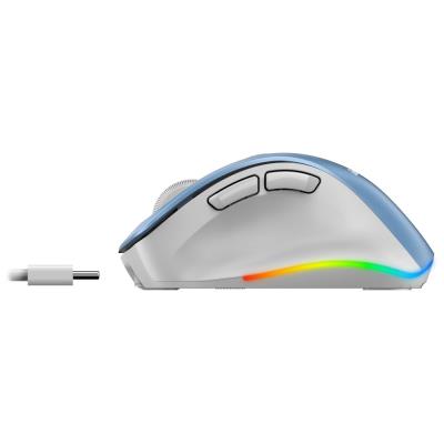 GENIUS Ergo 9000S Pro Light Blue/ duální Bluetooth + 2,4GHz/ 2400 dpi/ bezdrátová/ 6tlačítková/ dobíjecí/ RGB/ modrobílá