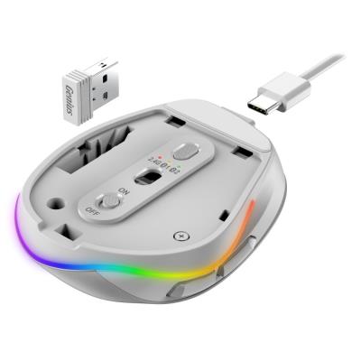 GENIUS Ergo 9000S Pro Pearl White/ duální Bluetooth + 2,4GHz/ 2400 dpi/ bezdrátová/ 6tlačítková/ dobíjecí/ RGB/ bílá