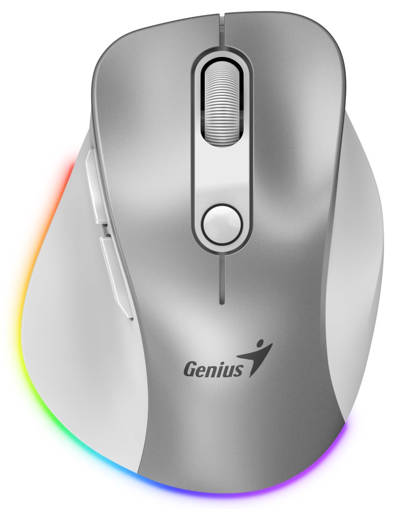 GENIUS Ergo 9000S Pro Silver/ duální Bluetooth + 2,4GHz/ 2400 dpi/ bezdrátová/ 6tlačítková/ dobíjecí/ RGB/ stříbrná