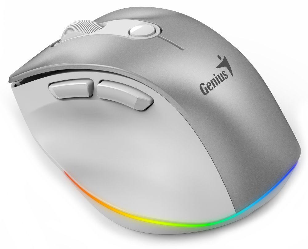 GENIUS Ergo 9000S Pro Silver/ duální Bluetooth + 2,4GHz/ 2400 dpi/ bezdrátová/ 6tlačítková/ dobíjecí/ RGB/ stříbrná