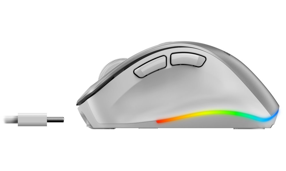 GENIUS Ergo 9000S Pro Silver/ duální Bluetooth + 2,4GHz/ 2400 dpi/ bezdrátová/ 6tlačítková/ dobíjecí/ RGB/ stříbrná