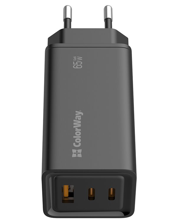 COLORWAY 1x USB a 2x USB-C/ turbo síťová nabíječka/ 65W/ 100V-240V/ Černá