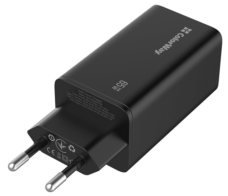 COLORWAY 1x USB a 2x USB-C/ turbo síťová nabíječka/ 65W/ 100V-240V/ Černá