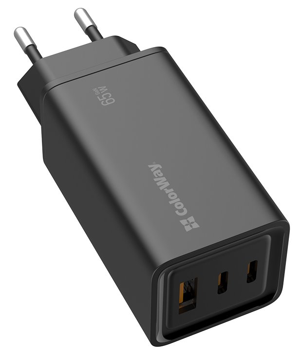 COLORWAY 1x USB a 2x USB-C/ turbo síťová nabíječka/ 65W/ 100V-240V/ Černá