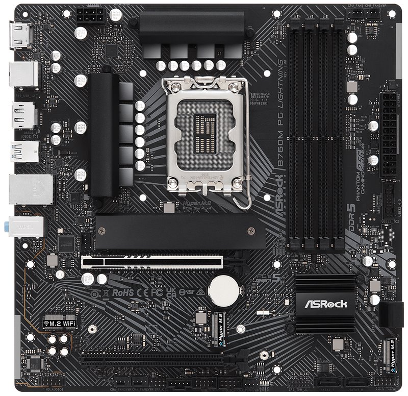 ASRock B760MPG Lightning / Intel B760 / LGA1700 / 4x DDR5 / 3x M.2 / HDMI / DP / USB-C / mATX