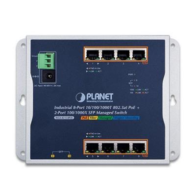 Planet WGS-4215-8P2S plochý L2/L4 switch, 8x1Gb, 2x1Gb SFP, 8x PoE 802.3at 200W, 48-56VDC, -40~75°C, IP30, fanless