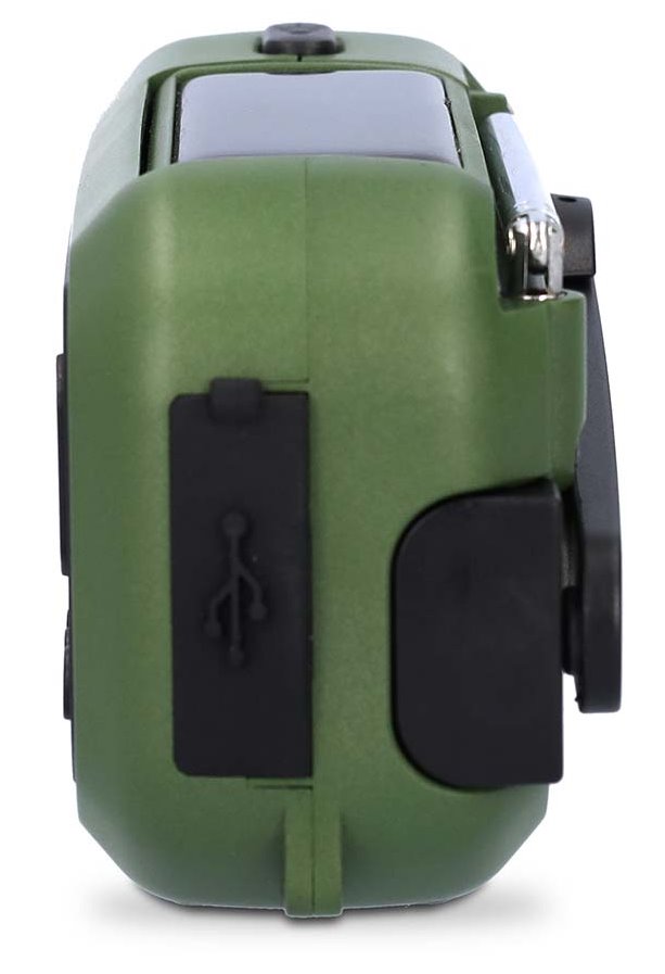 NEDIS přenosné nouzové rádio/ napájení z baterie/ z USB/ solární panel/ DAB+ / FM/ budík/ světlo/ černo-zelené