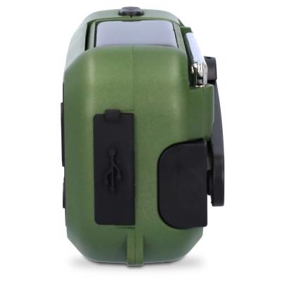 NEDIS přenosné nouzové rádio/ napájení z baterie/ z USB/ solární panel/ DAB+ / FM/ budík/ světlo/ černo-zelené