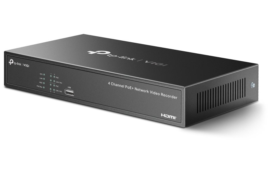 TP-Link VIGI NVR1004H-4P síťový videorekordér 4 kanály, 4x Lan s PoE, 2x USB
