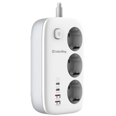 COLORWAY Prodlužovací napájecí přívod/ 3x Schuko/ 2x USB-A 60W/ 2x USB-C 65W/ kabel 2m