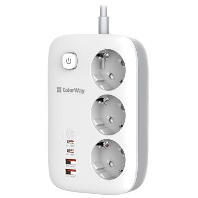 COLORWAY Prodlužovací napájecí přívod/ 3x Schuko/ 2x USB-A 60W/ 2x USB-C 65W/ kabel 2m