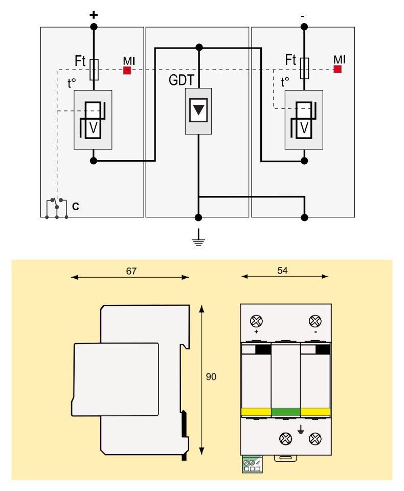 Solarmi DS50PVS-500/G svodič přepětí, 500Vdc, CE